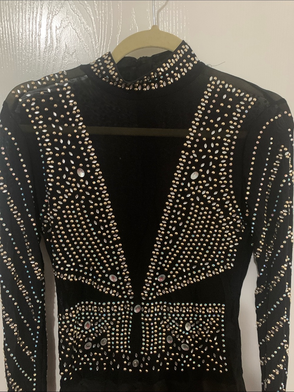 Black Long-Sleeve Studded Bodysuit Size Large - Picture 2 of 4